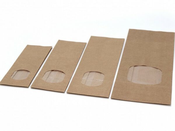 Blokbodem Kraft zakje gestreept met venster sealbaar 80 x 50 x 250 per stuk
