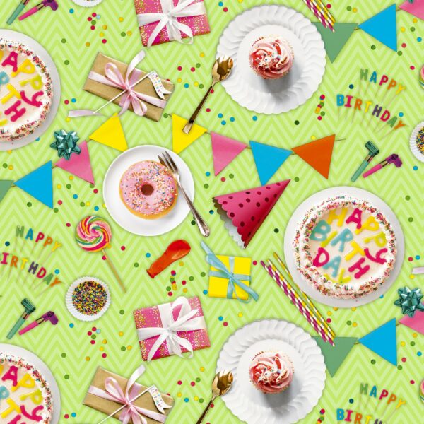Roos Mooier Cadeaupapier Birthday Party Groen 50cm x 200meter 80gr/m² K