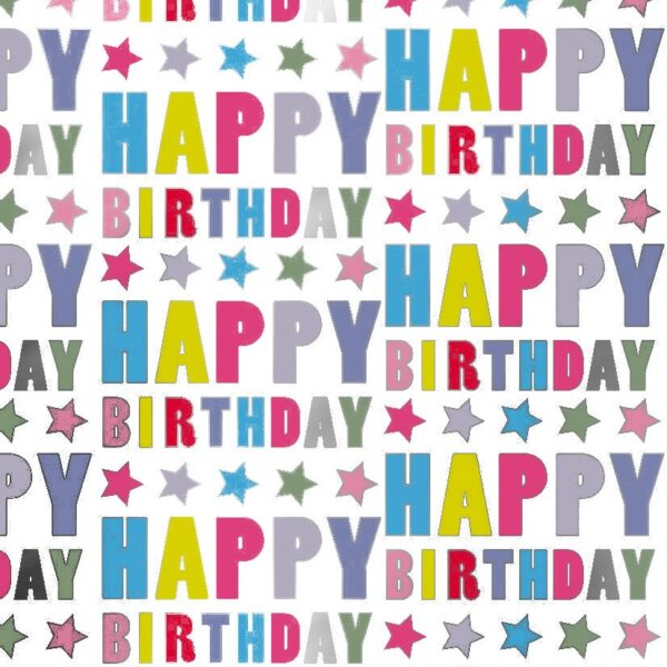 Roos Mooier Cadeaupapier Happy Birthday Metalic 40cm x 100meter 80gr/m²