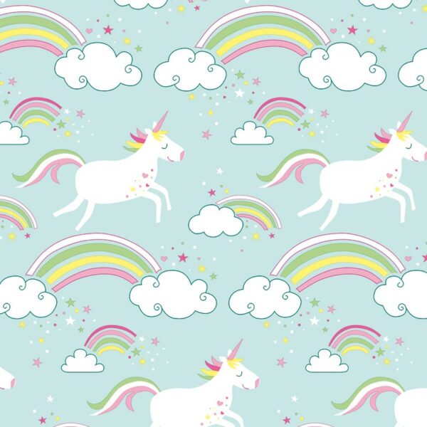 Roos Mooier cadeaupapier Unicorn Turquoise 30cm x 200meter  80gr/m² K