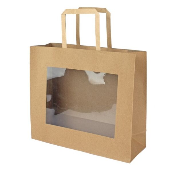 Roos Mooiere Kraft tassen met PVC venster 29x10xH25cm   20 stuks