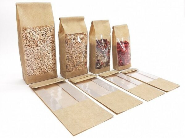 Roos Mooiere Blokbodemzak bruin Kraftlook met venster 80 + 50 x 250 60MY 1000st