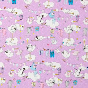 Roos mooier cadeaupapier Ooievaar Roze 50cm x 150 meter 80gr/m²