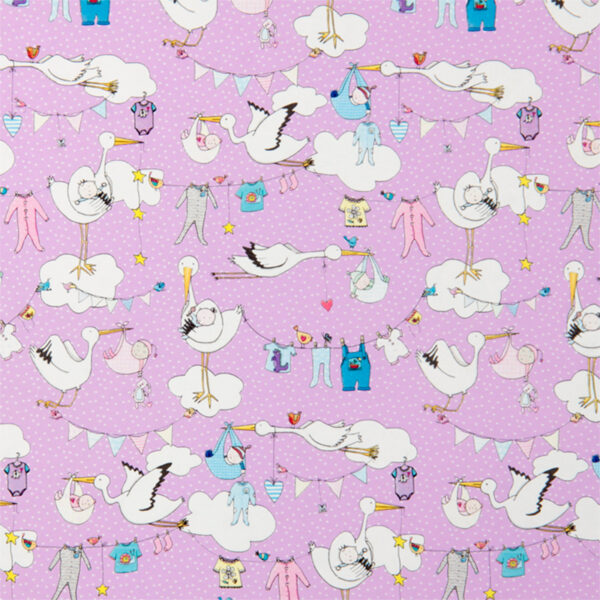 Roos mooier cadeaupapier Ooievaar Roze 50cm x 150 meter 80gr/m²