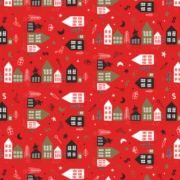 Roos Mooier Cadeaupapier Sint Huisje Rood met goud opdruk 30cm x 250mtr 80gr/m² V