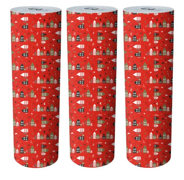 Roos Mooier Cadeaupapier Sint Huisje Rood met goud opdruk 30cm x 250mtr 80gr/m² V - Afbeelding 2