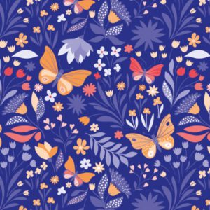 Roos Mooier Cadeaupapier  Vlinder bloemen blauw 50cmx200m