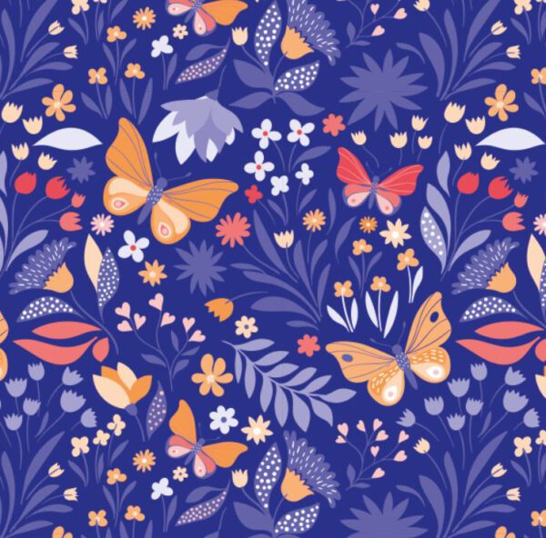 Roos Mooier Cadeaupapier  Vlinder bloemen blauw 50cmx200m