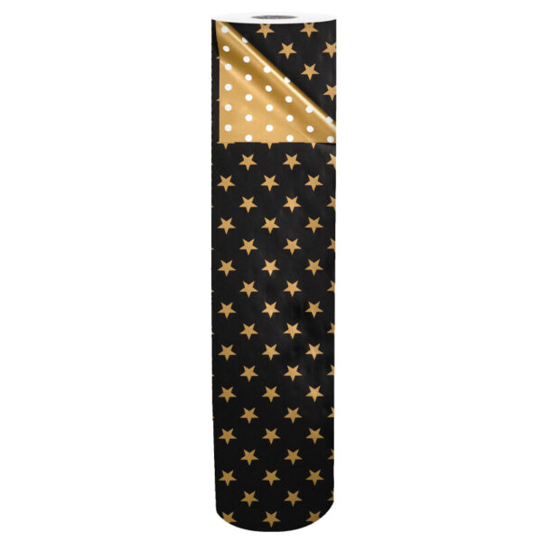 Roos Mooier Cadeaupapier Sterren goud zwart duo 50cmx250m - Afbeelding 2