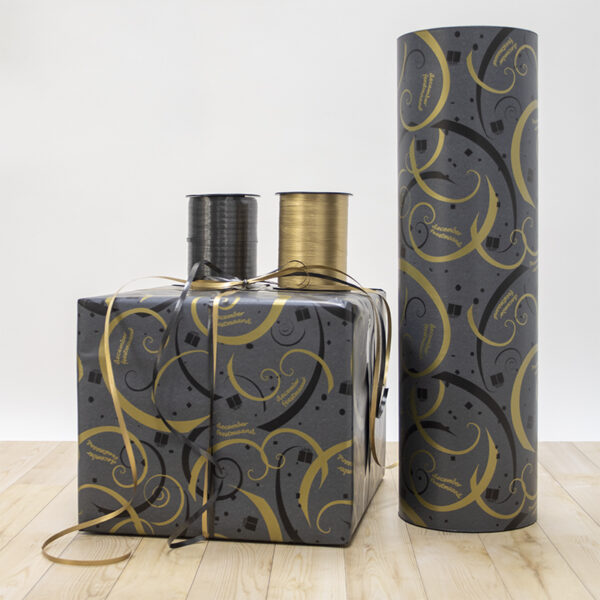 Roos mooier Cadeaupapier December feestmaand zwart-goud 30cm x 200m - Afbeelding 2