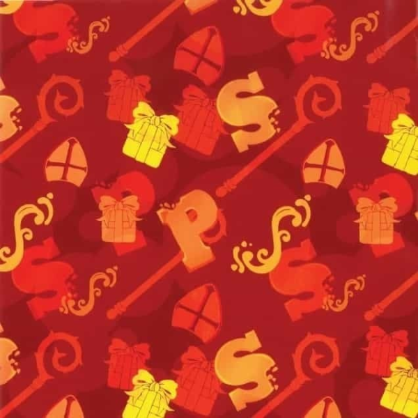 Roos Mooier cadeaupapier Sint rood letters 40cmx200m