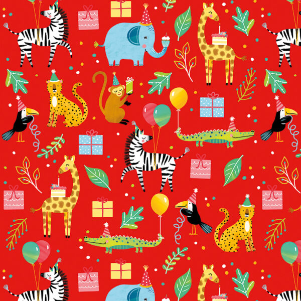 Roos Mooier Cadeaupapier Wilde dieren feest 50x250m