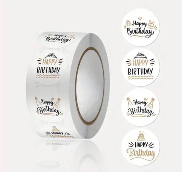 Roos Mooiere Stickertjes Happy Birthday 500 stuks Ø 2,5 cm