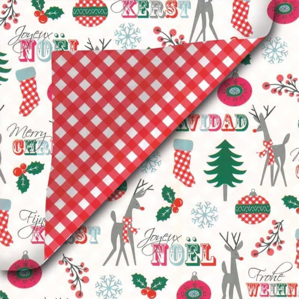 Roos Mooier Cadeaupapier Kerst duo ruit 30cmx200m