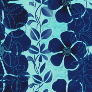 Roos Mooier Cadeaupapier Blauwe bloemen met zilver  50cmx200m