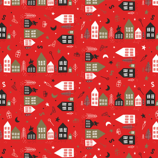 Roos Mooier Cadeaupapier Sint Huisje Rood met goud opdruk 30cm x 250mtr 80gr/m² V