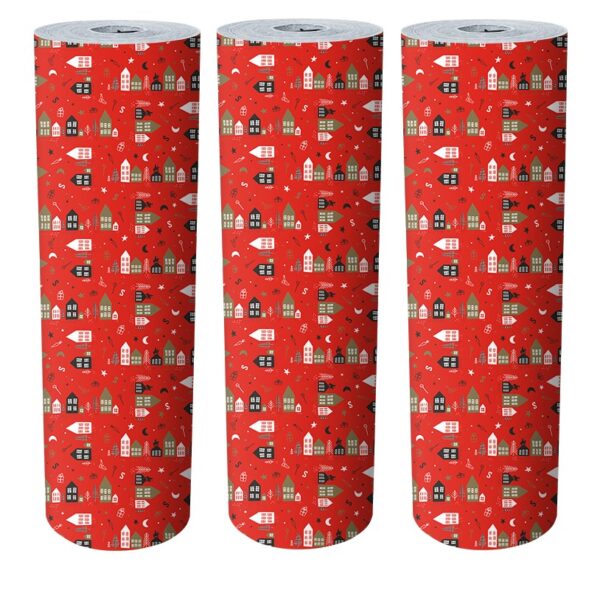 Roos Mooier Cadeaupapier Sint Huisje Rood met goud opdruk 30cm x 250mtr 80gr/m² V - Afbeelding 2