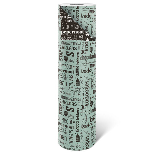 Roos Mooier Cadeaupapier Sint tekst DUO mint/zwart 30cm x 200mtr - Afbeelding 2