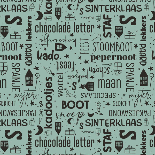 Roos Mooier Cadeaupapier Sint tekst DUO mint/zwart 30cm x 200mtr