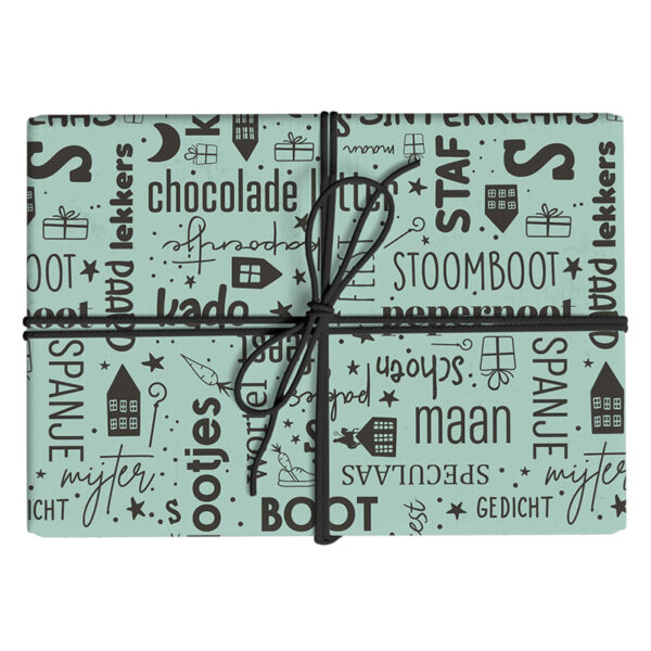 Roos Mooier Cadeaupapier Sint tekst DUO mint/zwart 30cm x 200mtr - Afbeelding 4