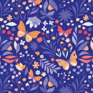 Roos Mooier Cadeaupapier  Vlinder bloemen blauw 50cmx200m