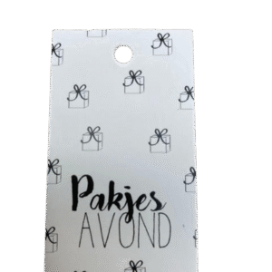 Roos Mooier cadeaupapier Label Sint Pakjes avond wit  7cmx4cm 25 stuks