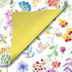 Roos Mooier Cadeaupapier Duo Flower Aquarel geel 30cm x 200meter 80gr/M²