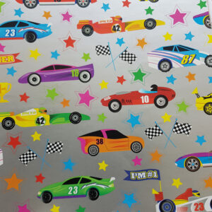 Roos Mooier Cadeaupapier snelle auto's zilver 30cm x 150meter 80gr/m²