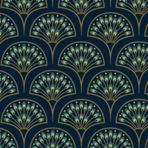 Roos Mooier Cadeaupapier Pauwenveren goud en blauw 30cmx200m